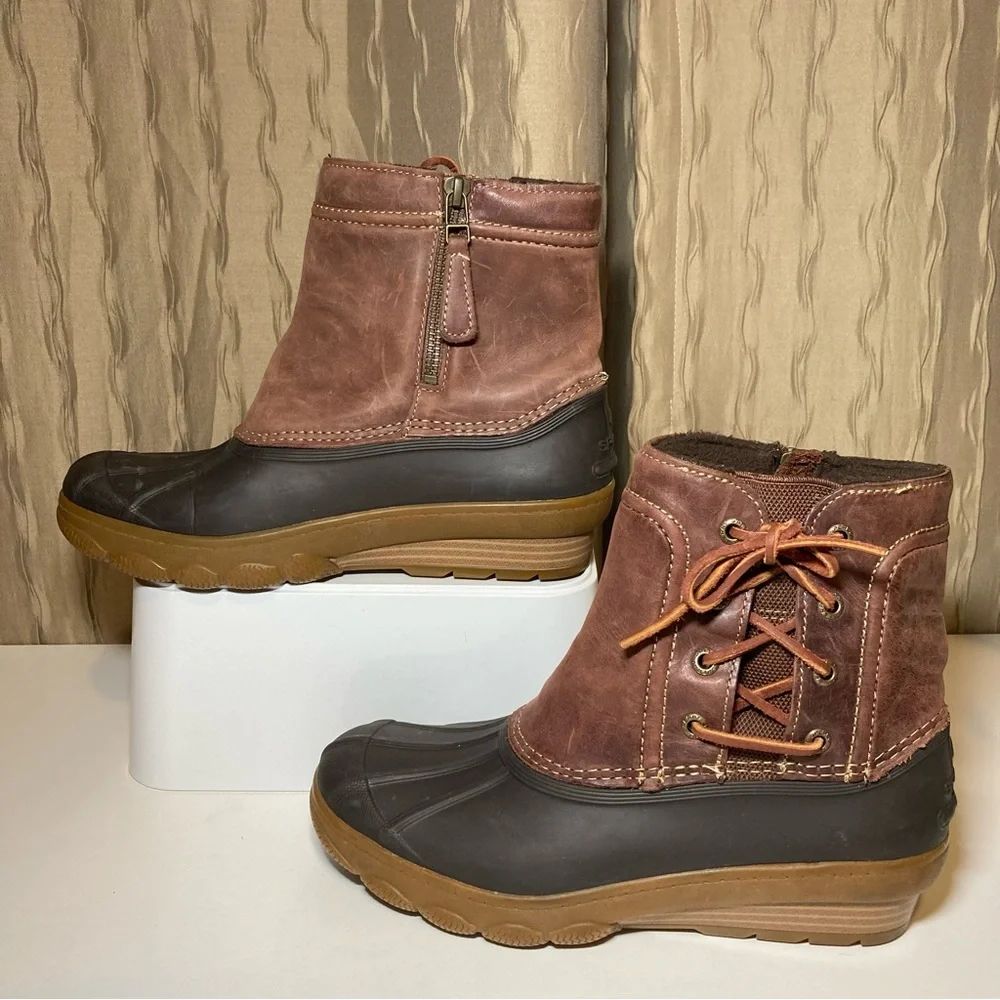 Sperry Top Sider Saltwater Wedge Tide Women's 7 Duck Boot Brown Leather STS80770